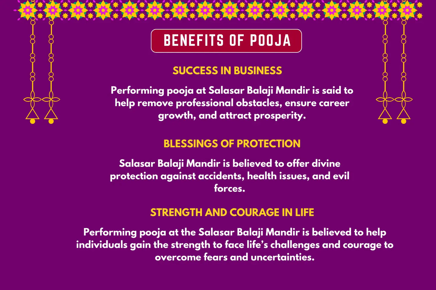 Puja For Protection and Relief from Fears & Fulfillment of Desires at Sri Salasar Balaji Mandir OmVaikuntha
